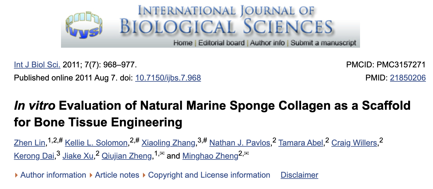 In vitro Evaluation of Natural Marine Sponge Collagen as a Scaffold for Bone Tissue Engineering
